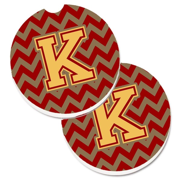 Carolines Treasures Letter K Chevron Garnet and Gold Set of 2 Cup Holder Car Coaster CJ1048-KCARC - main
